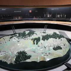Model terenu bitwy pod Racławicami, z zaznaczonymi trasami i oddziałami. Informacje o biletach i zwiedzaniu.