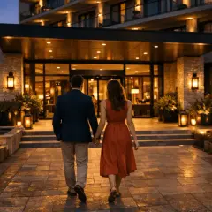 Para, trzymając się za ręce, idzie do hotelu. Idealne miejsce, gdzie na weekend we dwoje.