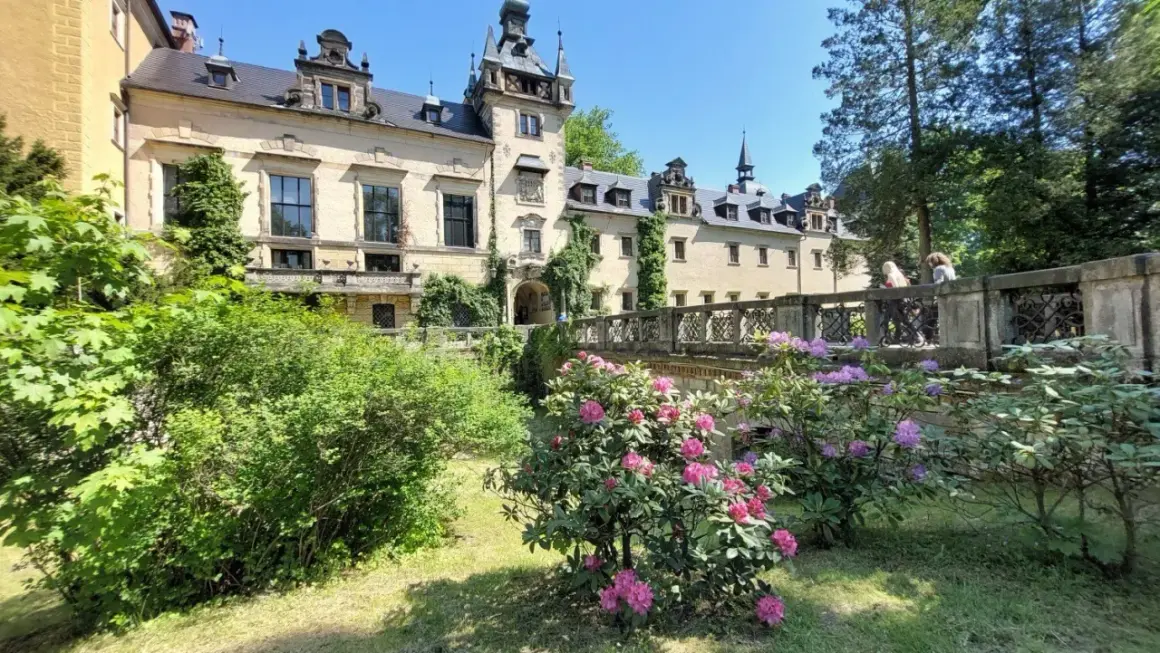 Zamek Kliczków zachwyca architekturą i kwitnącymi rododendronami. Warto sprawdzić opinie przed wizytą.