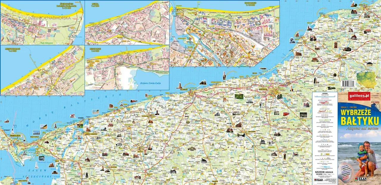 Mapa Wybrzeża Bałtyku z zaznaczonymi miejscowościami, idealna na planowanie weekendu nad morzem.