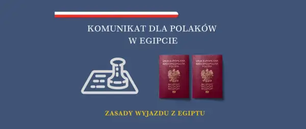 Komunikat dla Polaków w Egipcie: czy do Egiptu potrzebny jest paszport? Dwa polskie paszporty i symbol pieczęci.